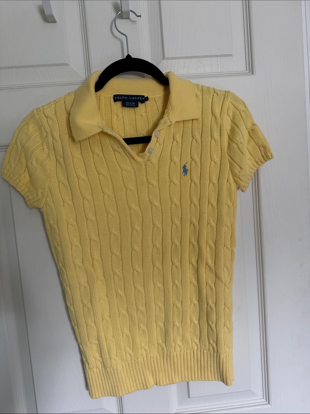 Ralph Lauren Pale Yellow Cable-Knit Polo Sweater